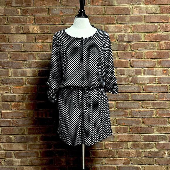 LOFT Pants - Loft Women’s Black & White Long Sleeve Button Front Romper Sz 10 NEW